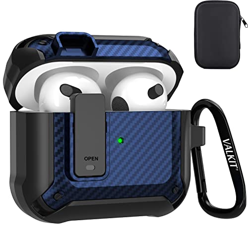 Valkit for Airpods 3rd Generation Case Cover with Lock, Military Armor Cool AirPods 3 Case with Keychain for Men Women Hard Shell Shockproof Air Pod 3 Case for AirPod 3rd Gen Case 2021, Black