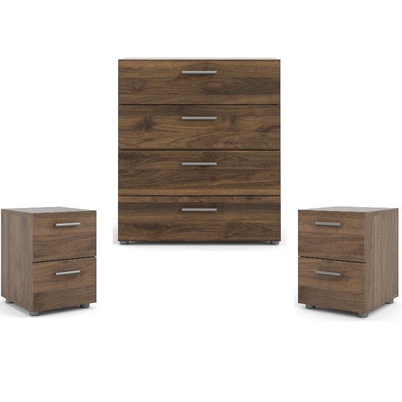 Home Square 3 Piece Bedroom Set with 4 Drawer Chest and 2 Nightstands in Walnut