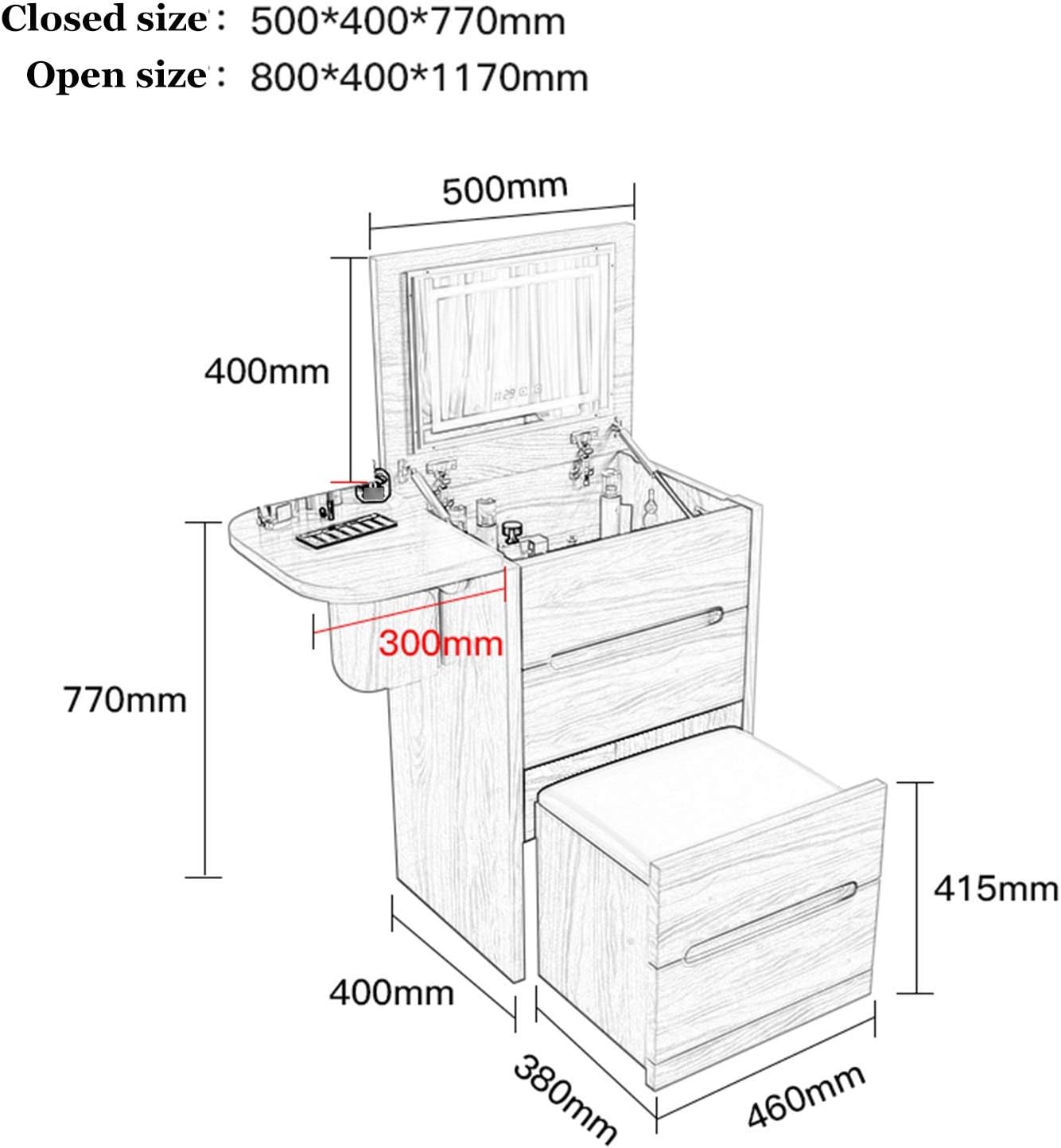 Vanity Table Set Vanity Set with Mirror, Makeup Table Dressing Table Dresser Desk with Drawer