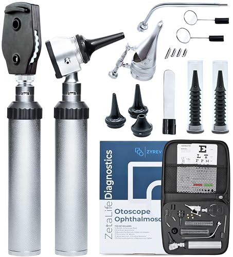 Zyrev Otoscope Oph Diagnostic Set - 34 Piece Medical and Nursing Student Otoscope/Opthalmoscope Kit - with Plastic Case for Educational and Professional Settings (Advanced)