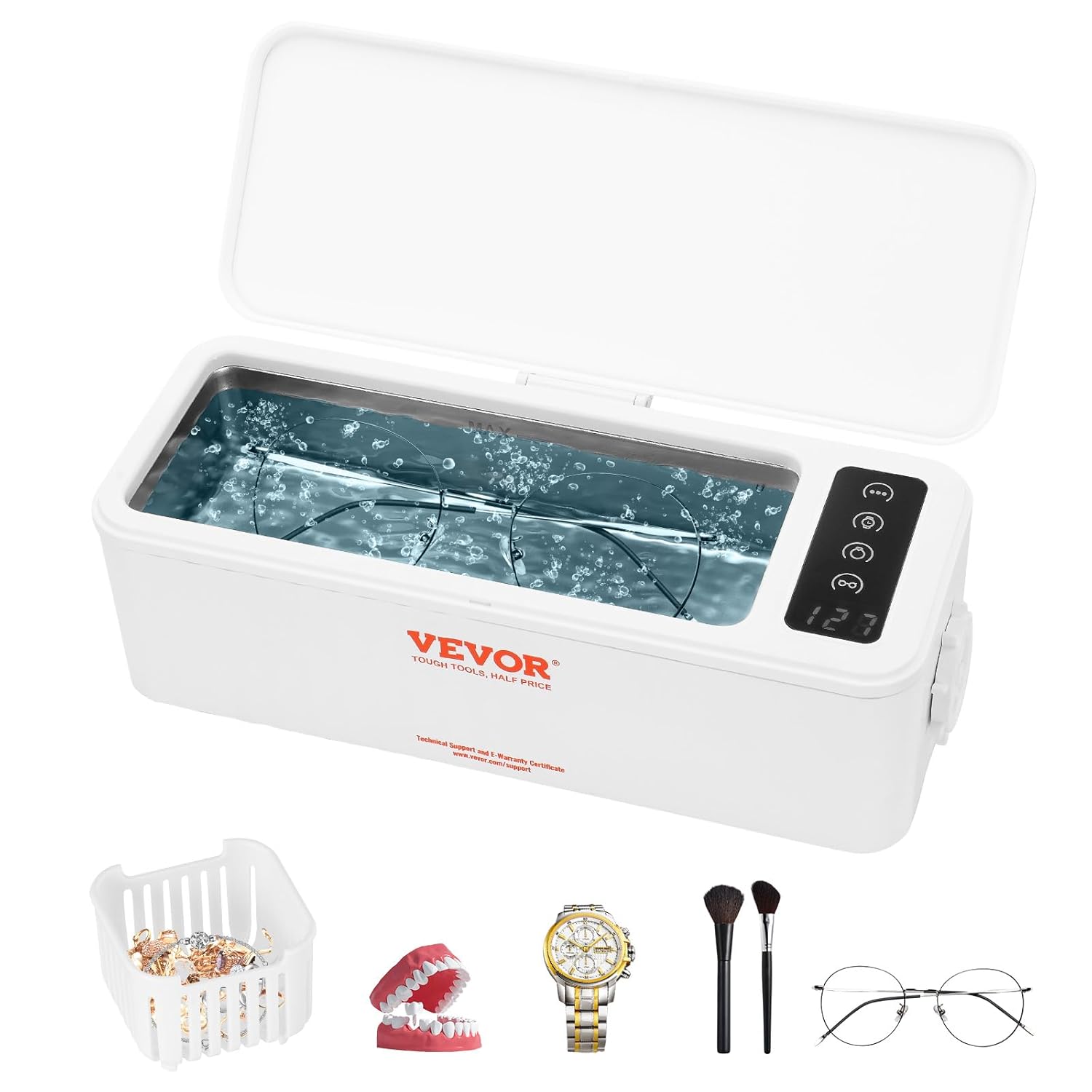 VEVOR Jewelry Cleaner Ultrasonic Machine, Ultrasonic Cleaner Machine 16oz (470ml) with 4 Timer Modes, Portable Ultrasonic Jewelry Cleaner with Cleaning Basket for Eyeglasses, Watches, Dentures, Rings