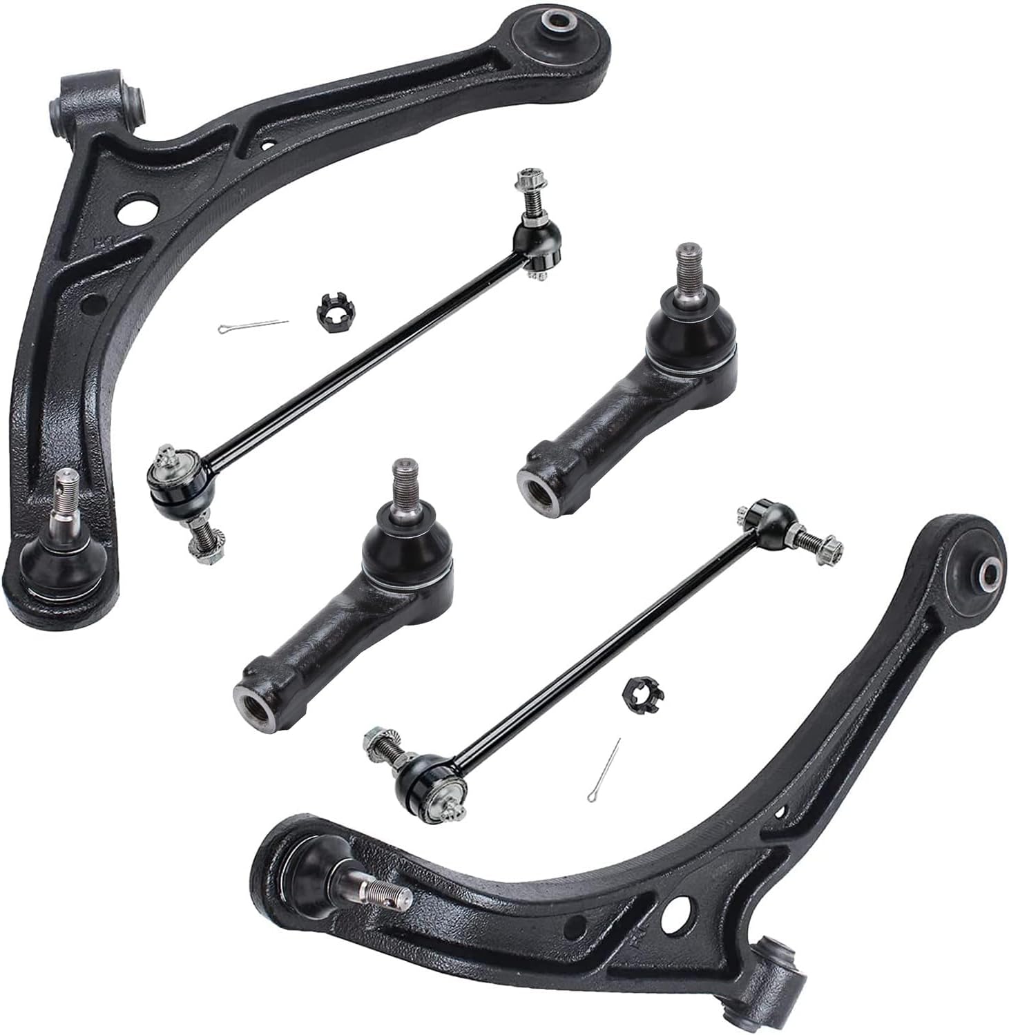 Detroit Axle - Front 6pc Control Arms Kit for 99-04 Honda Odyssey 1999 2000 2001 2002 2003 2004, 2 Lower Control Arms w/Ball Joints 2 Outer Tie Rods 2 Sway Bar Links Replacement