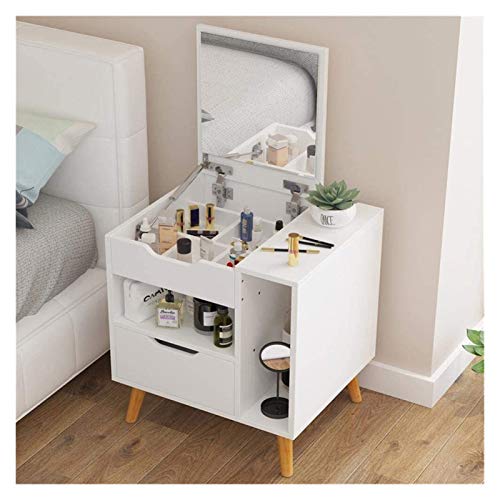 Luxury Dressing Vanity Table w/Stool for Bedroom, Mini Dressing Table with Flip Mirror, Bedroom Nightstand and Desk 2 in 1, Storage Cabinet(Blue)