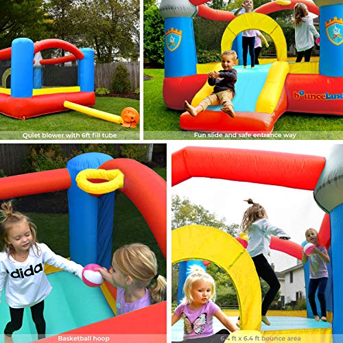 Bounceland Bounce House Castle with Basketball Hoop Inflatable Bouncer, Fun Slide, Safe Entrance Opening, UL Certified Strong Blower Included, 12 ft x 9 ft x 7 ft H
