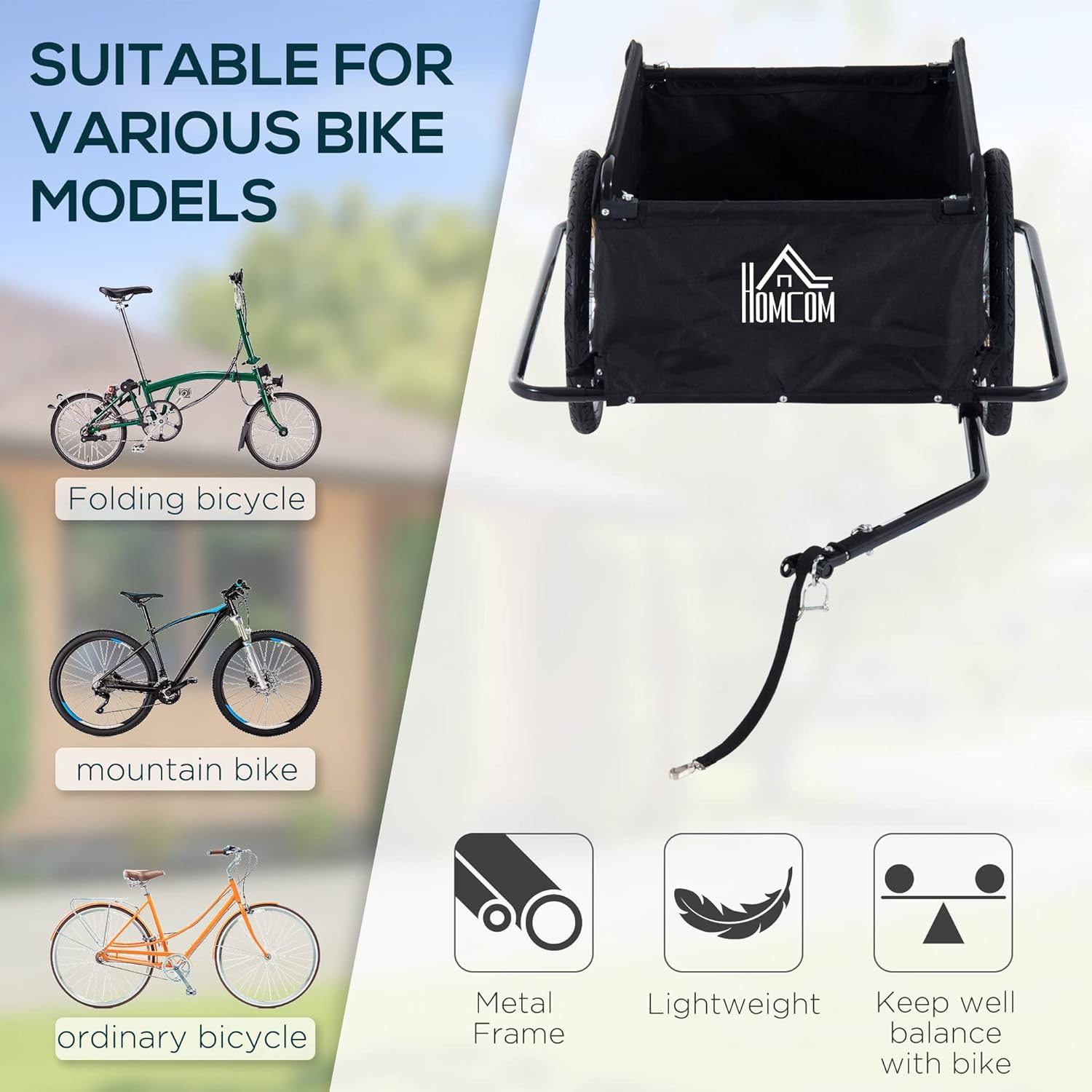 Aosom Bicycle Cargo Trailer, Two-Wheel Bike Luggage Wagon Trailer with Removable Cover