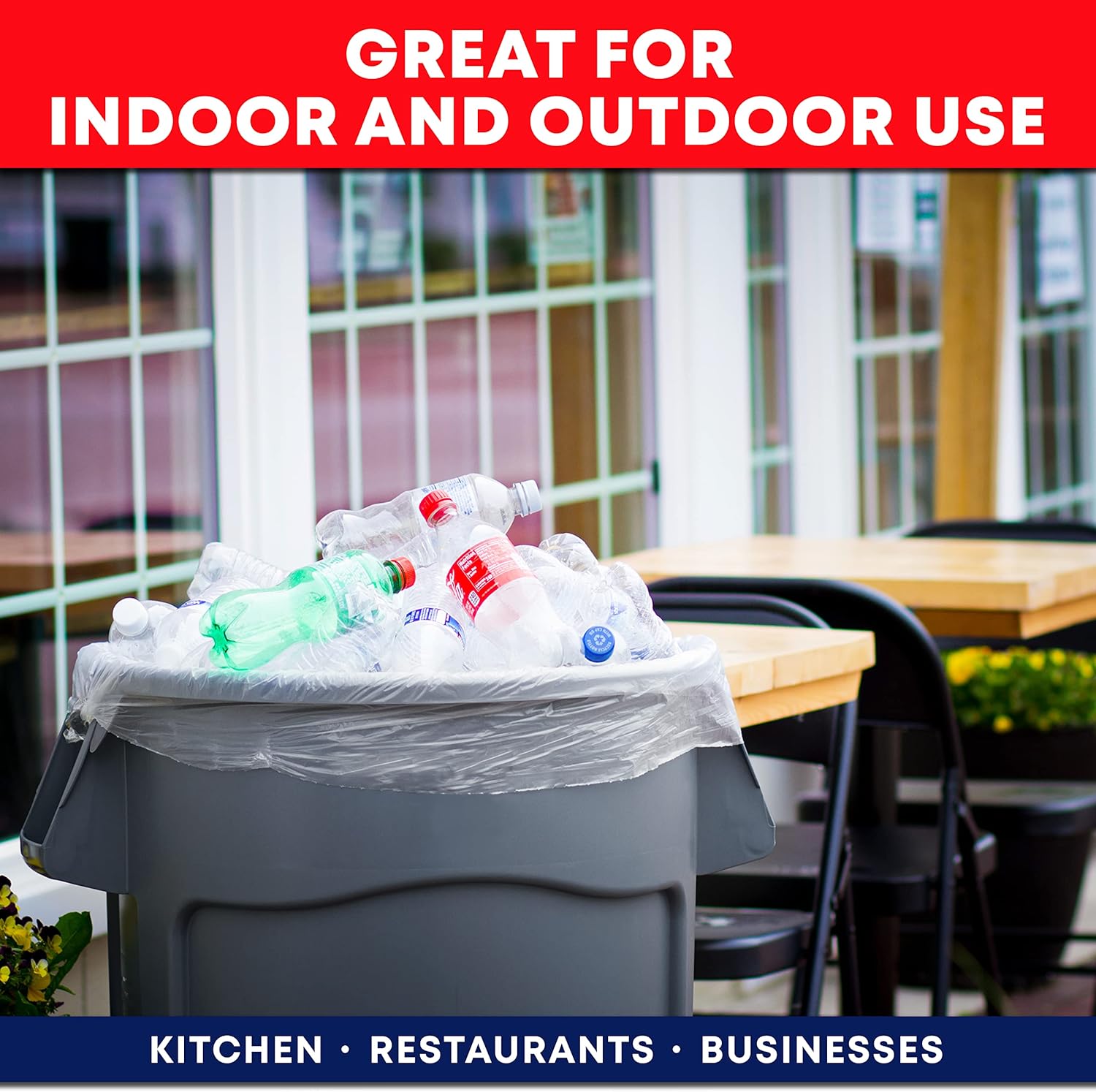 45 Gallon Clear Recycling Trash Bags, (Huge 100 Bags w/Ties) Extra Large Trash Bag Liners. 40 Gallon, 42 Gallon, 44 Gallon, 45 Gallon, 31 Gallon, 32 Gallon, 39 Gallon Clear Trash Can Liners