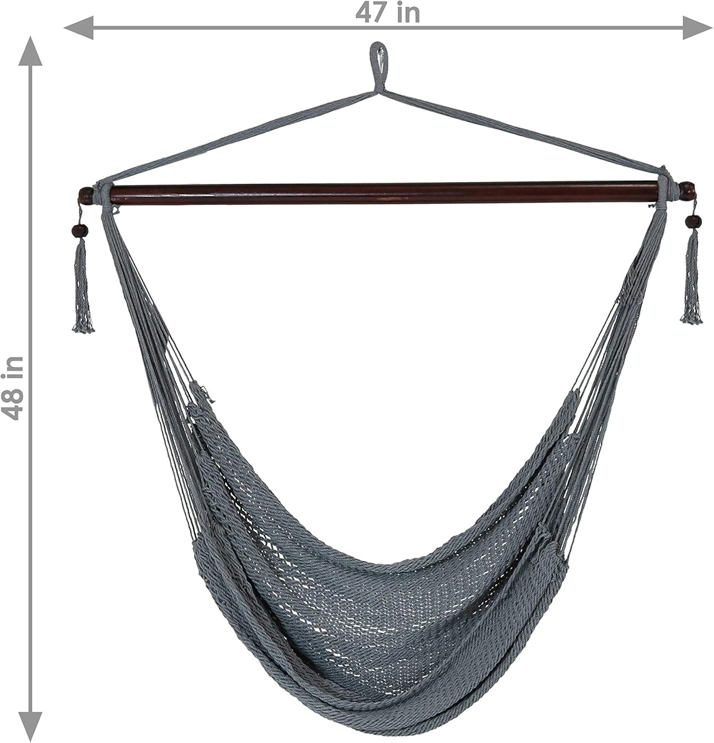 Sunnydaze XL Gray Hanging Polyester Rope Caribbean Hammock Chair and 79- to 93-Inch Tall 330-Pound Weight Capacity Heavy-Duty Hanging Chair Stand Bundle