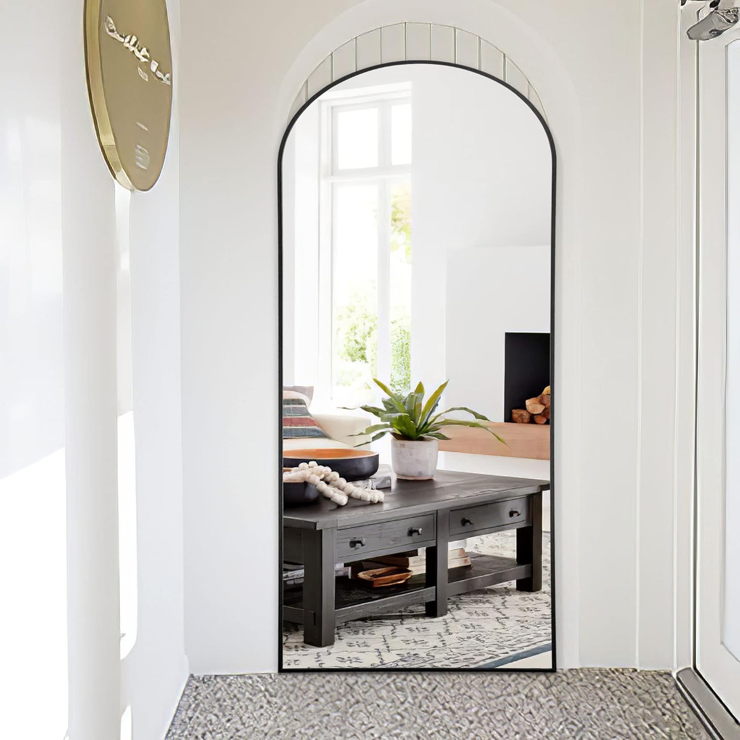 NeuType Arched Full Length Mirror, Large Arched Wall Mirror Floor Mirror with Stand, Full Body Dressing Mirrors Standing Hanging or Leaning Against Wall, Aluminum Alloy Thin Frame 71