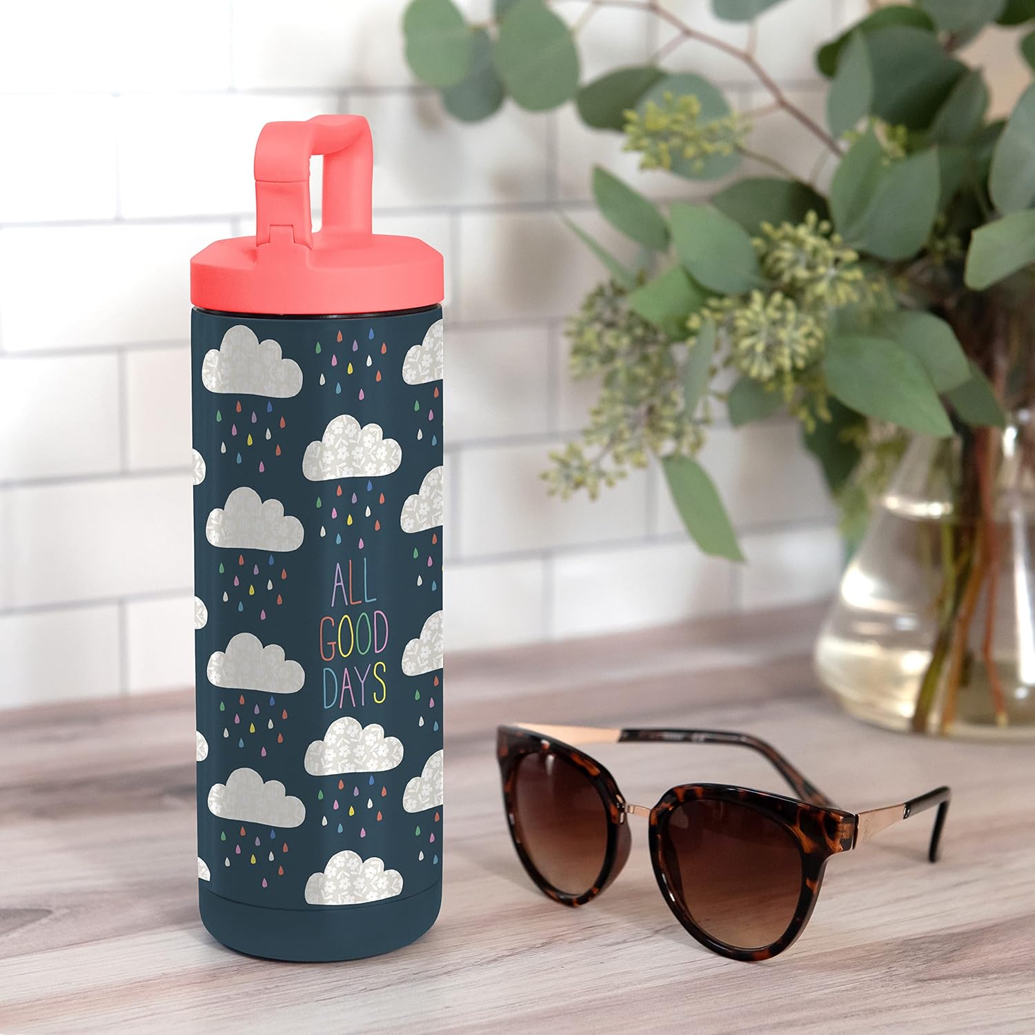 Studio Oh! Insulated Water Bottle - 20-Ounce Snap-Hook Stainless Steel Water Bottles - BPA-Free All Good Days
