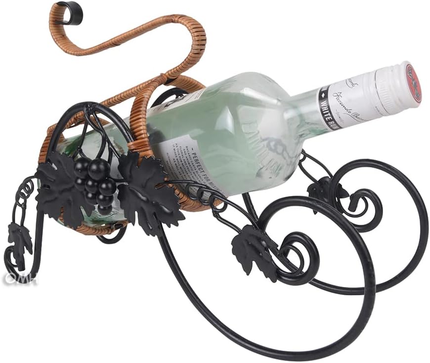 Old Modern Handicrafts On The Vine Embellished Metal Carriage Wine Holder, Black