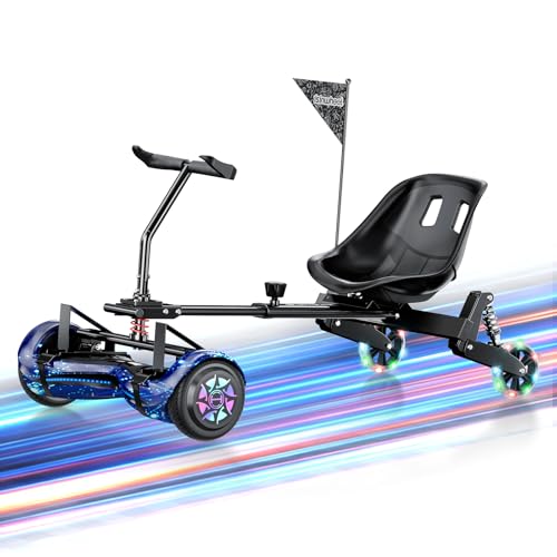 isinwheel K5 Hoverboard Seat Attachment with 3*Shock Absorbers& 2*Glowing Wheels, Thickened GoKart Kit Hoverboard Accessory More Stable for 6.5