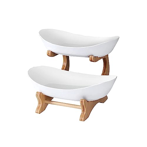 Fruit Basket 3 Tier Fruit Bowl Cake Stand Serving Tray with Natural Bamboo Stand Fruit Nuts Snacks Plates for Christmas Party & Wedding (White, 3 Tier)