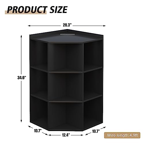 AVZEAR Corner Cabinet, Corner Storage Cabinet with USB Ports and Outlets, Corner Toy Storage for Small Space, Multipurpose Triangle Design with 9 Cubes for Playroom, Living Room, Black