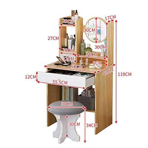 Nordic Vanity Table Set with HD Mirror Cushion Stool and Large Drawers Mini Makeup Dressing Desk Furniture for Apartment Bedroom/Girls Gift Blue
