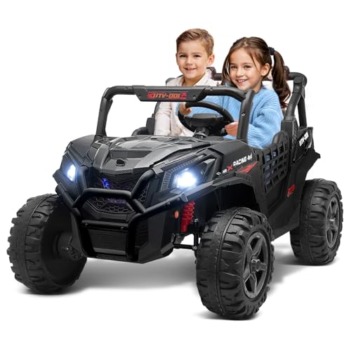 Blitzshark 24V 2 Seater Kids Ride on UTV Car 2WD/ 4WD Switchable Off-Road Electric Vehicle, with 800W Ultra Powerful Motors, 4.3MPH Max Speed, 7AH Battery, Spring Suspension, 2.4G Remote, Music, Black