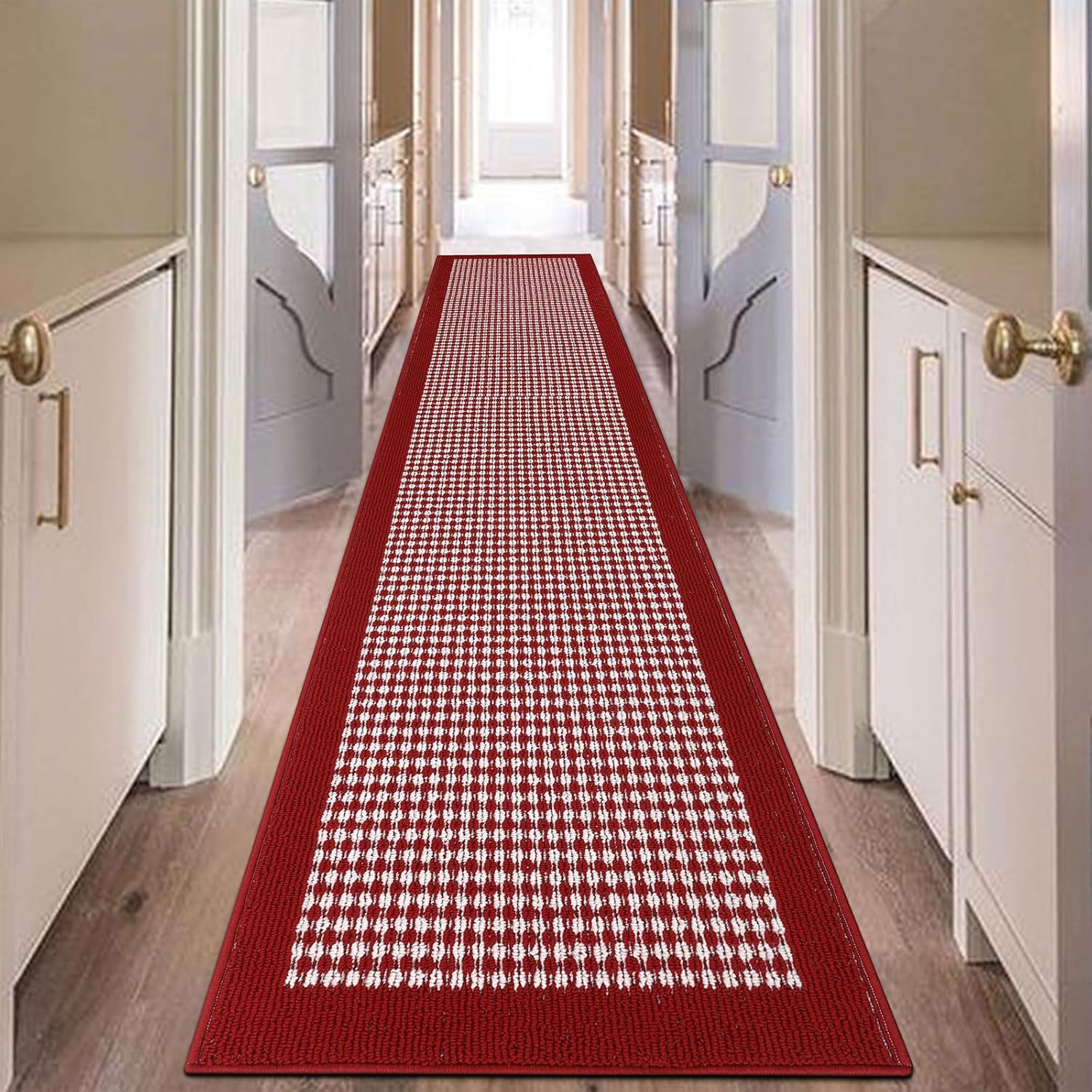 Ileading Hallway Runner Rug 2'x10' Heavy-Duty Durable Entryway Floor Mat with Non Slip Rubber Backing for Busy Traffic Extended Indoor Doormat Machine Washable Red Kitchen Throw Rug for Corridor