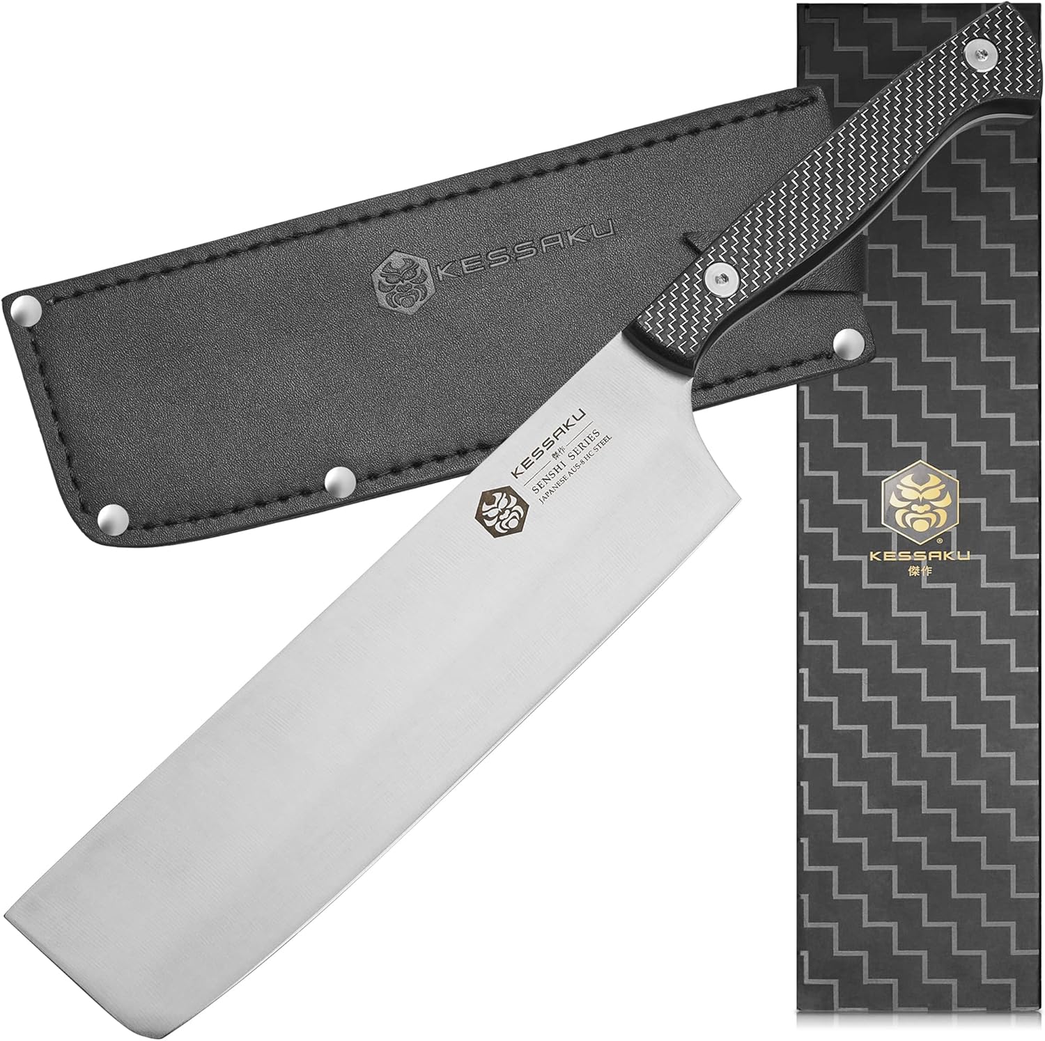 8-Inch Nakiri Vegetable Cleaver Knife - Senshi Series - Forged Japanese AUS-8 High Carbon Stainless Steel - Carbon Fiber G10 Handle with Sheath