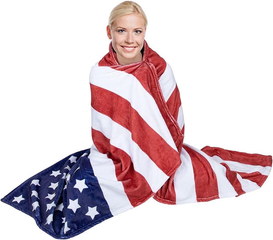 American Flag Throw Blanket, Extra-Large USA Flag Blanket for Patriotic, Men Women and Children, Fleece US Flag Throw Blanket (50in x 60in) July 4th Picnics, Warm and Cozy for Bed Traveling or Couch
