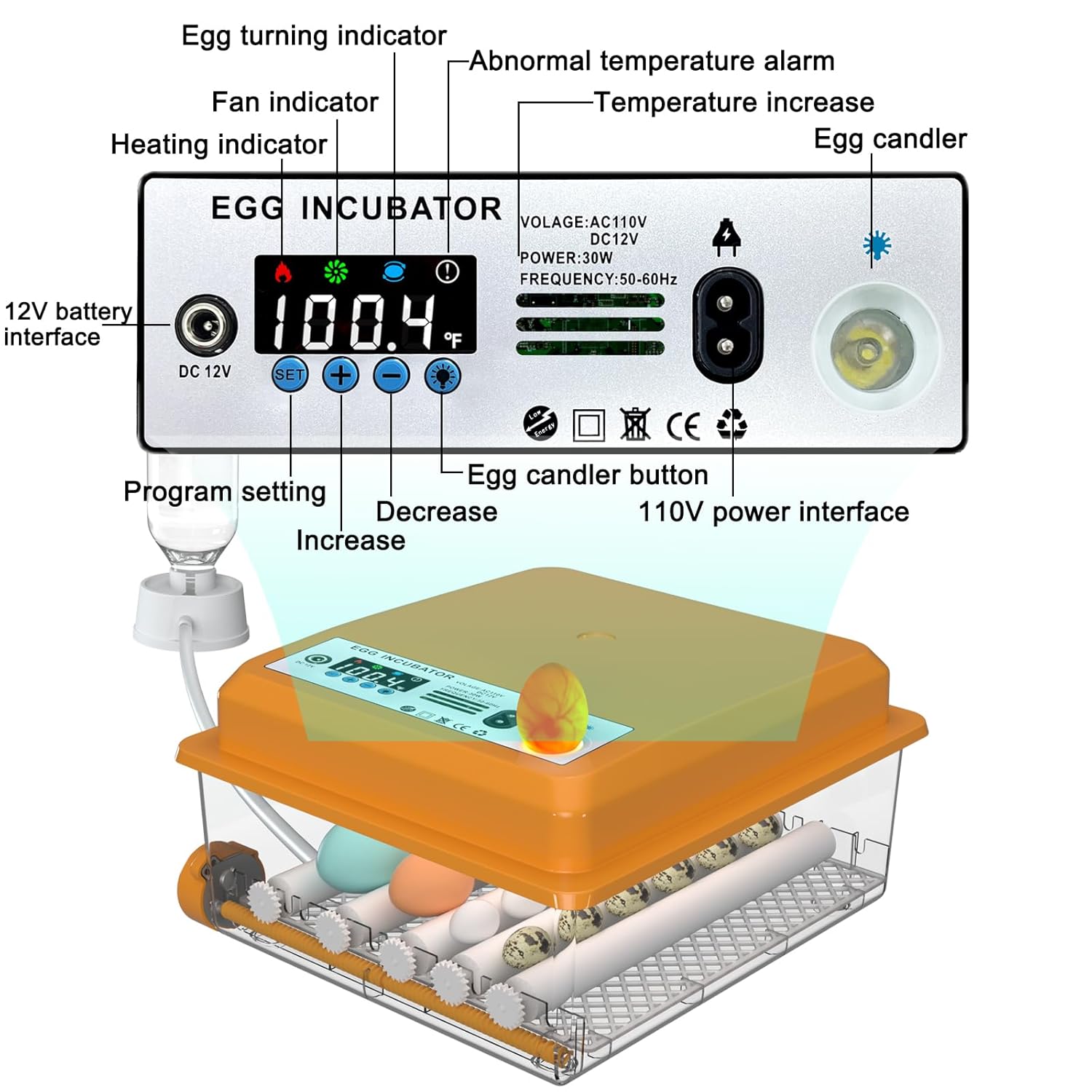 Incubators for Hatching Eggs, 12-16 Eggs Incubator with Automatic Egg Turner and Egg Candler, Egg Incubator for Chicken Duck Goose Quail Eggs