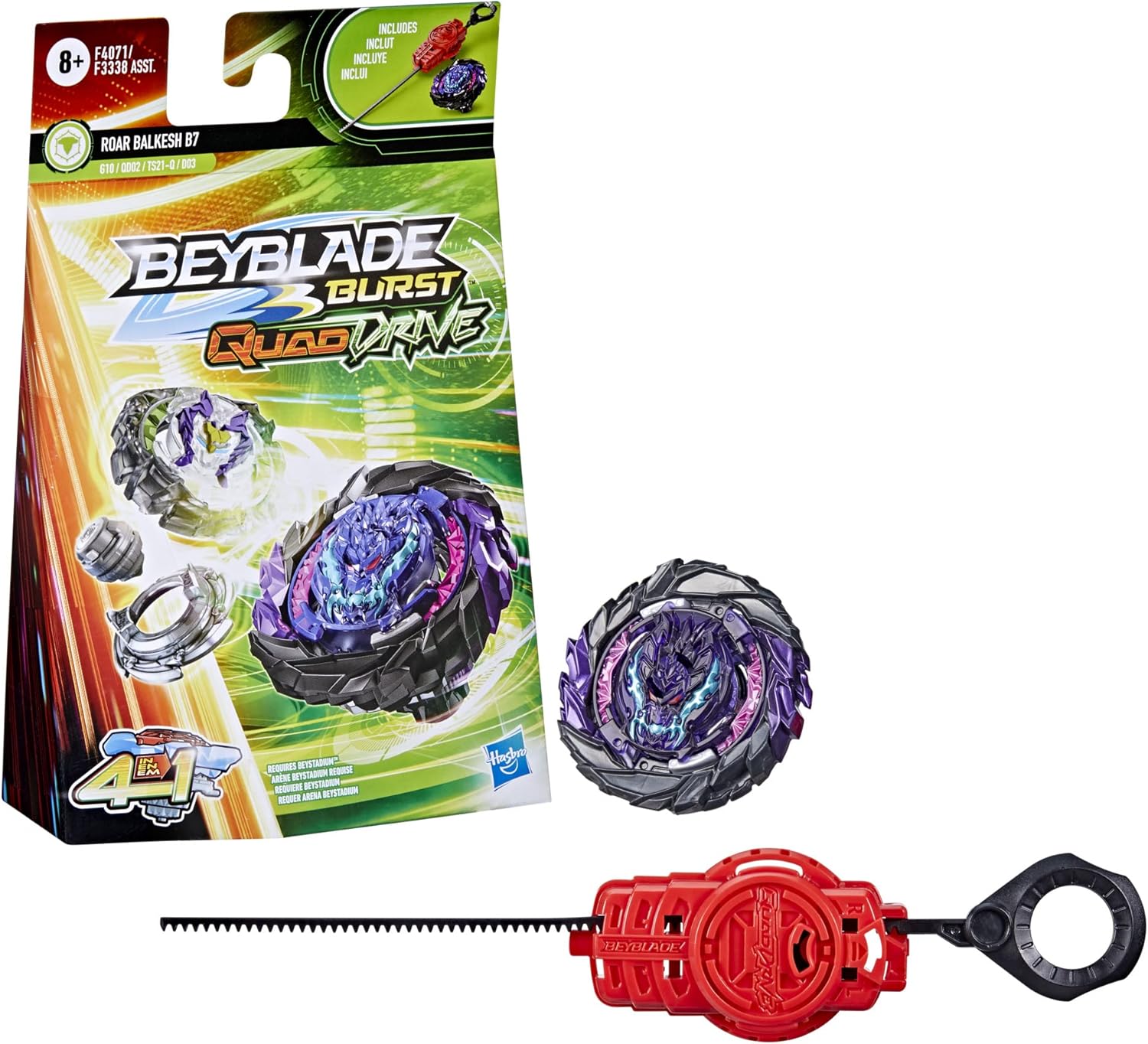 BEYBLADE Burst QuadDrive Roar Balkesh B7 Spinning Top Starter Pack - Defense/Stamina Type Battling Game with Launcher, Toy for Kids