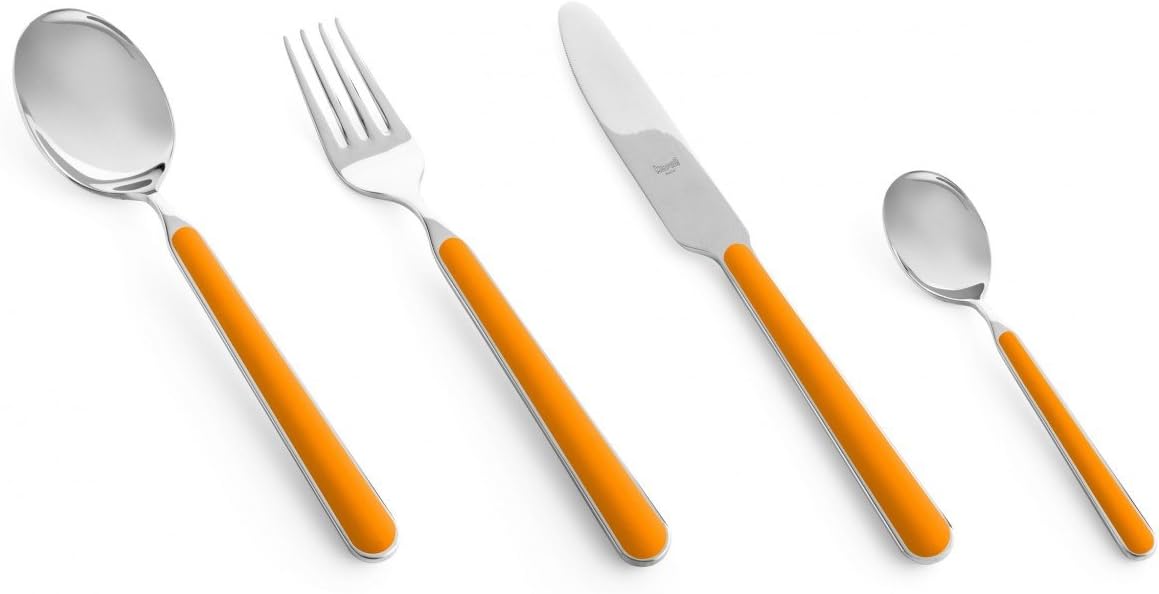 Mepra Fantasia Stainless Steel Cutlery Set for 4, 24 Pieces, Spoons, Forks and Knives, Orange