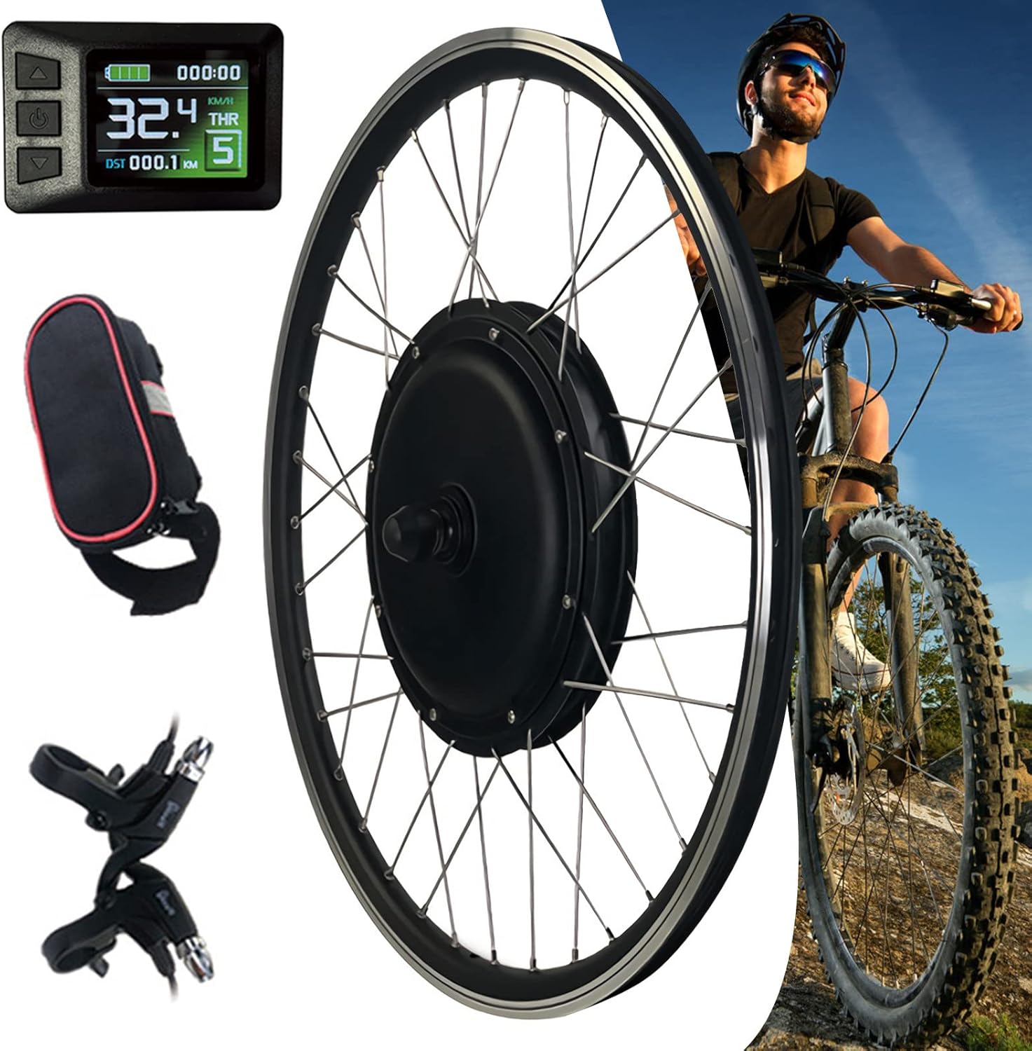 48V - 1000W/1500W Electric Bicycle Motor Kit, Front Wheel E-Bike Conversion Kit, Dual Mode Controller, Waterproof Set(40km/h),48V/1000W-26