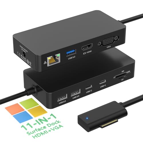 Microsoft Surface Dock Triple Display 4K HDMI+VGA, 11 in 1 Surface Docking Station with Power Supply for Microsoft Surface Pro 10/9/8/X/7/6/5/4/3, Laptop 6/5/4/3/2/1,Laptop Go 3/2/1,Surface Book 3/2/1