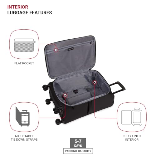 SwissGear Sion II Softside Expandable Luggage with Spinner Wheels, Black, 3-Piece Set (20/24/28)