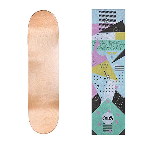 Cal 7 Natural Skateboard Deck with Graphic Grip Tape | 7.75, 8, 8.25, and 8.5 Inch | Maple Board for Skating