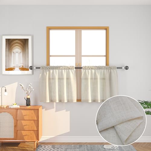 Grey Valance for Windows 16 inch Natural Linen Textured Short Small Mini Curtains Topper Vintage Rustic Sheers Farmhouse Living Room Bedroom Door Kitchen Bathroom 1 Panel Rod Pocket 52