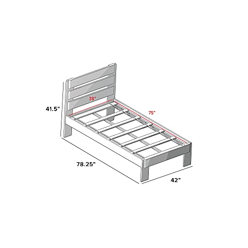 Max & Lily Modern Farmhouse Twin Bed, Bed Frame with Headboard For Kids, Panel, White Wash