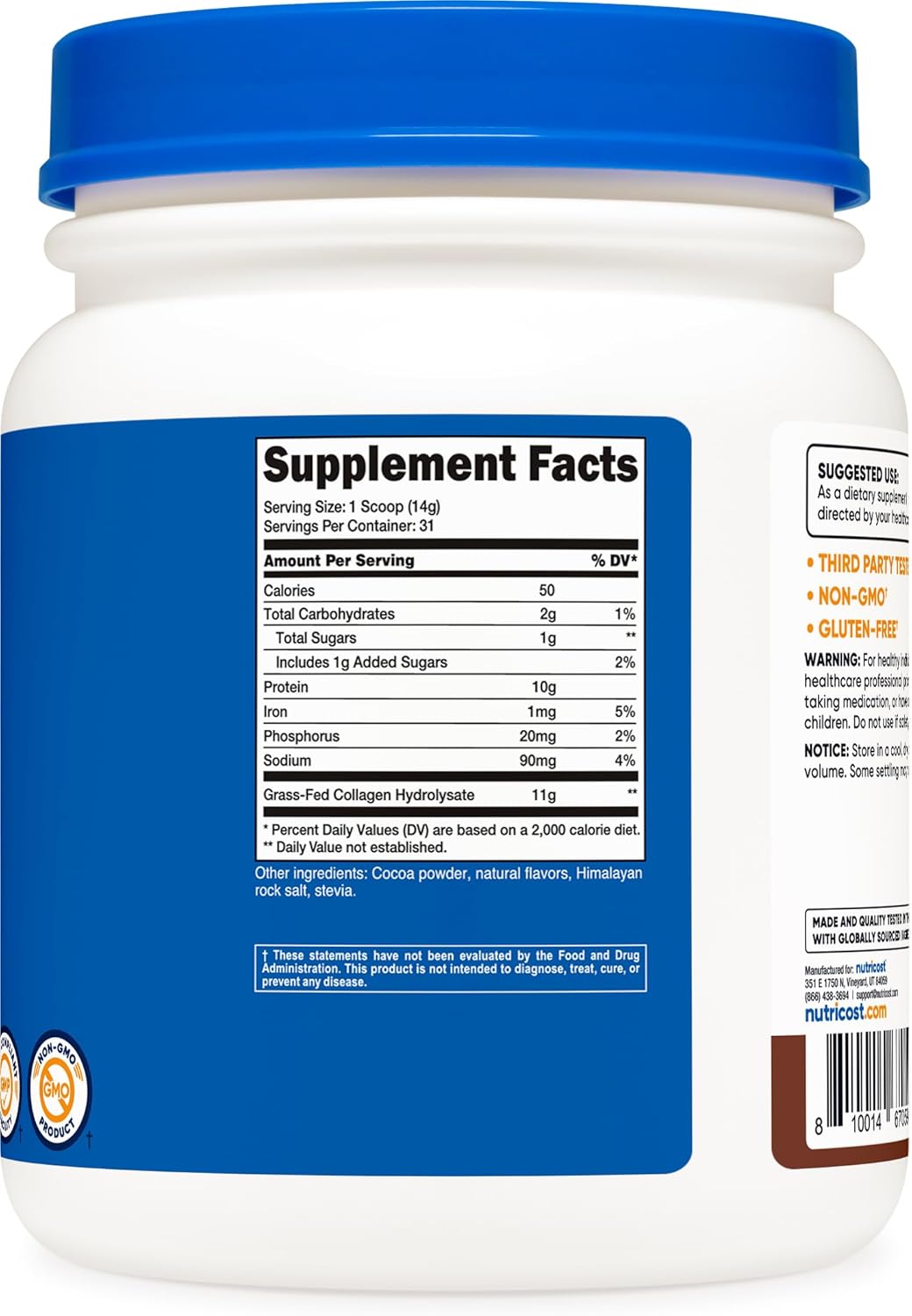 Nutricost Grass-Fed Collagen Powder 1LB (454 G) (Chocolate) - Grass Fed Bovine Collagen Hydrolysate - Collagen Peptides