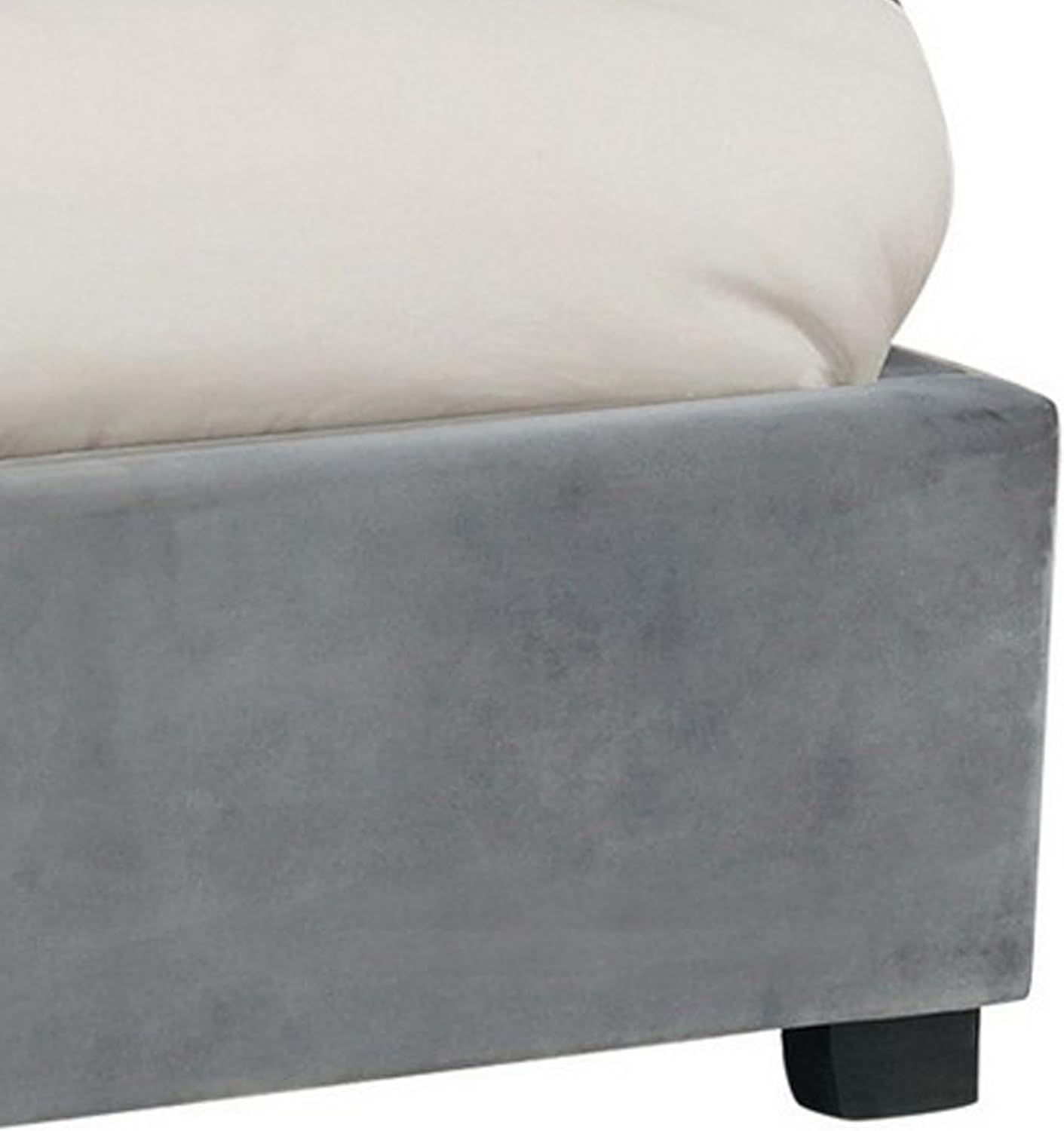 Benjara ESA Queen Panel Bed, Vertical Channeled Headboard, Velvet Upholstery, Gray and Black