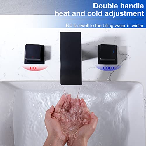 Waterfall Bathroom Faucet Brushed Nickel - Widespread 2 Handle 8 Inch 3 Hole Bathroom Sink Faucet, Basin Faucet Mixer Taps with 2 Faucet Supply Line Hoses for Bathroom Restroom Vanity Lavatory