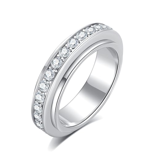 AnuClub Moissanite Gear Spinner Rings 14K Plated 2/2.5mm D Color VVS1 Moissanite Fidget Bands Eternity Rings for Women