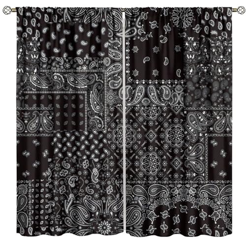 Floral Patchwork Pattern Window Curtains, Retro Bobo Plaid and Geometric Design Old Fashioned Window Treatments for Girl Bedroom Kitchen 2-Panel Set with Red Yellow Decor 42x45 Inch