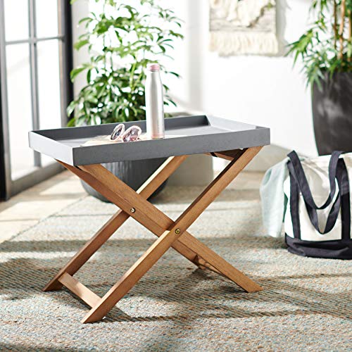 Safavieh Outdoor Collection Terance Natural/Grey Side Table with Removable Tray Top PAT1505A