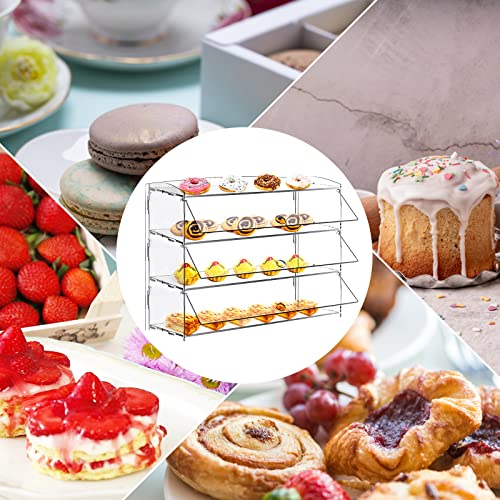 3 Tray Pastry Display Case Acrylic Bakery Display Cabinet Clear Removable Donut Display Shelf Cupcake Display Case Retail Display Counter with Cake Serving Tong (Peel off The Fuzzy Protective Film)