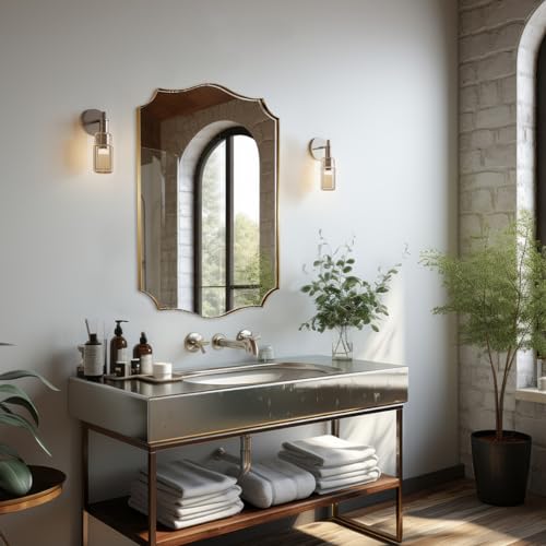 ANDY STAR Gold Vanity Mirror, Brushed Gold Mirror for Bathroom, 22x30 Irregular Wall Mirror, Asymmetrical Mirror in Stainless Steel Metal Frame Wall Mount for Bathroom, Bedroom, Living Room, Mantel