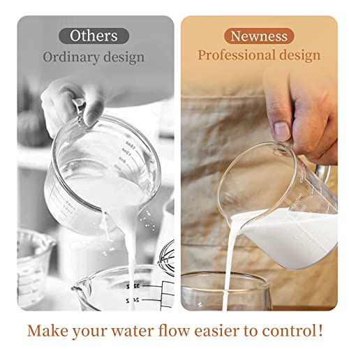 Newness Glass Measuring Cup with Handle, 500 ML (0.5 Liter, 2 Cup) Measuring Cup with Three Scales (OZ, Cup, ML/CC) and V-Shaped Spout, Measuring Beaker for Kitchen or Restaurant, Easy to Read