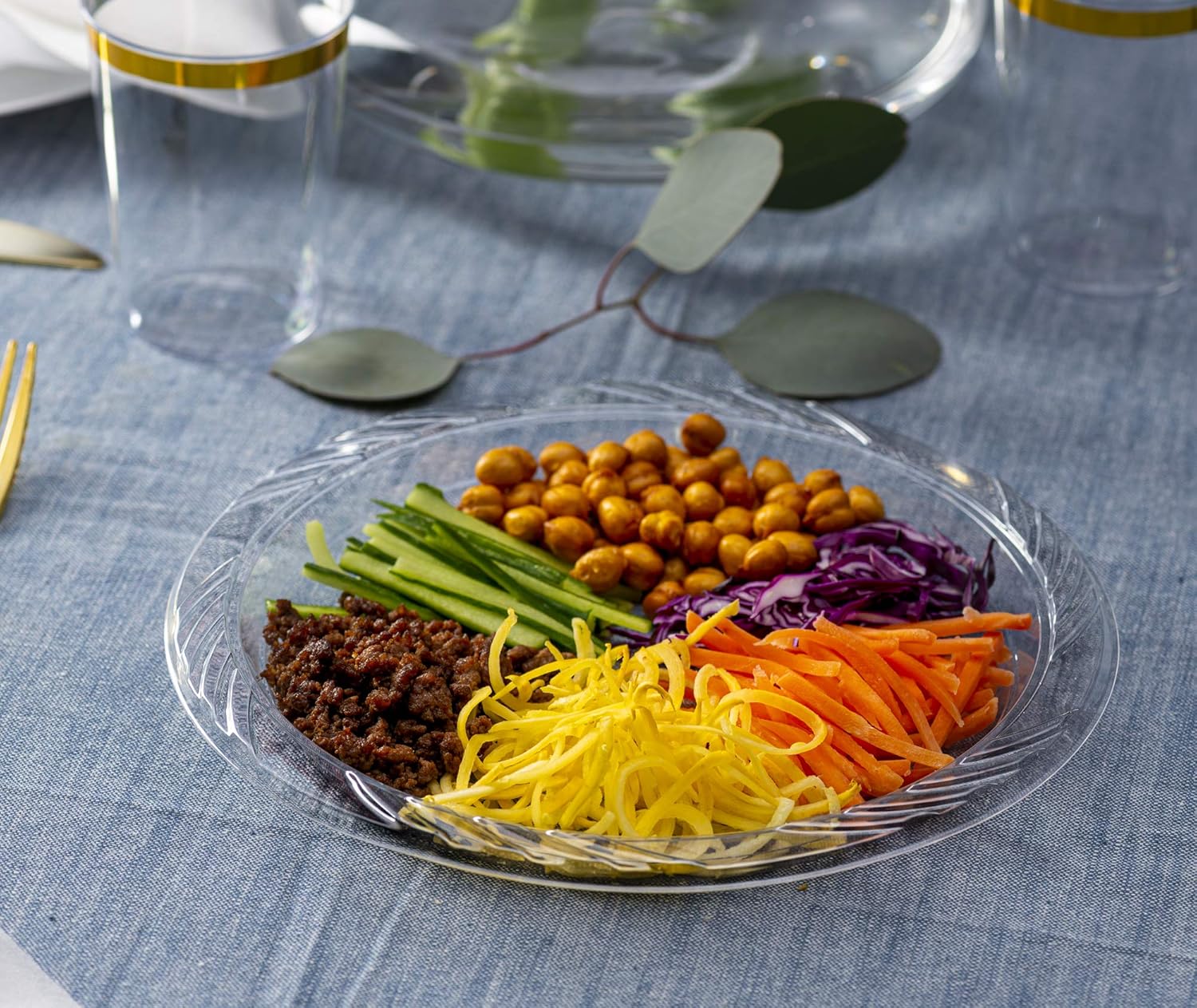 PLASTICPRO 10'' inch Premium Crystal Clear Disposable Plastic Dinnerware Party Plate Pack of 80