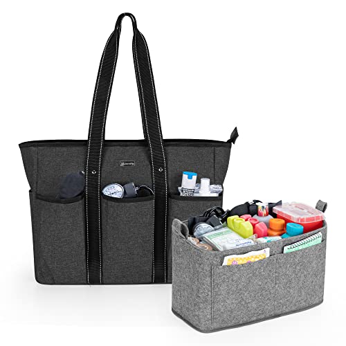 Damero Nurse Tote Bags with Organizer Insert Bag, Nures Bags with Laptop Sleeve, Gray