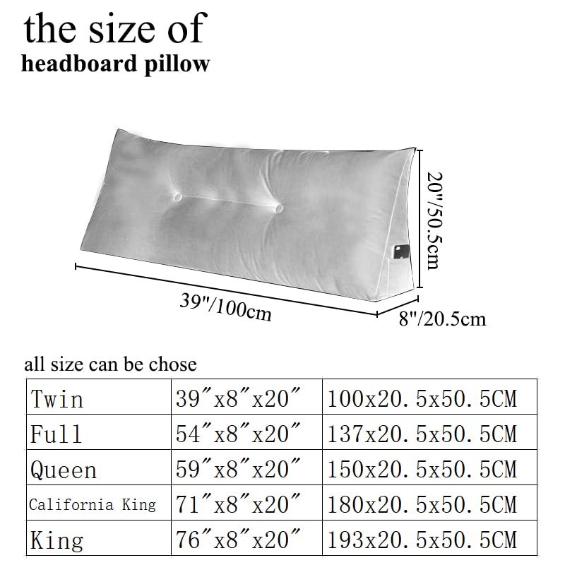 Wedge Headboard Pillow for Sleeping Back Rest Pillows with Removable Cover Triangle Reading Pillow for Sitting in Bed Adult Full Size, Gray