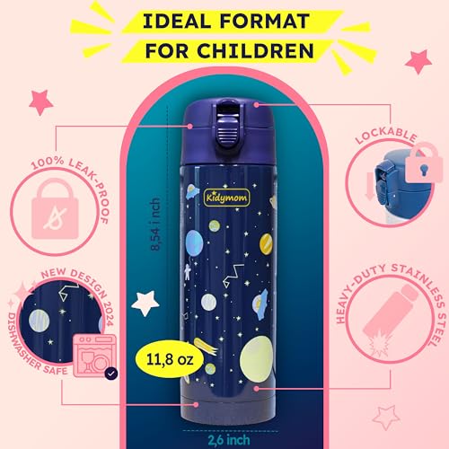 Stainless Steel Water Bottle Kids 12 oz With Carrying Pouch| Insulated Water Bottle For Kid, Toddler, Girls or Teen | Leakproof, BPA-Free |Little Metal Tumbler for School, Pink Unicorn Girl