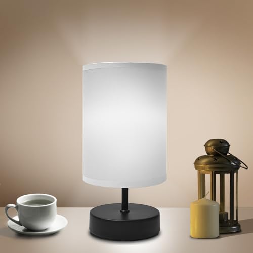 Small Lamp for Bedroom, Bedside Lamps for Night Stands, Mini Minimalist Table Lamp with Square Flaxen Fabric Shade, 11 Inch Desk Reading Lamp for Dorm Room Living Room Office Room, 2 Pack