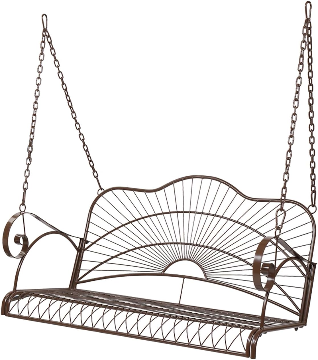 2-Person Metal Porch Swing, Hanging Outdoor Bench with Adjustable Chains for Outdoor Patio Garden Yard (Dark Brown)