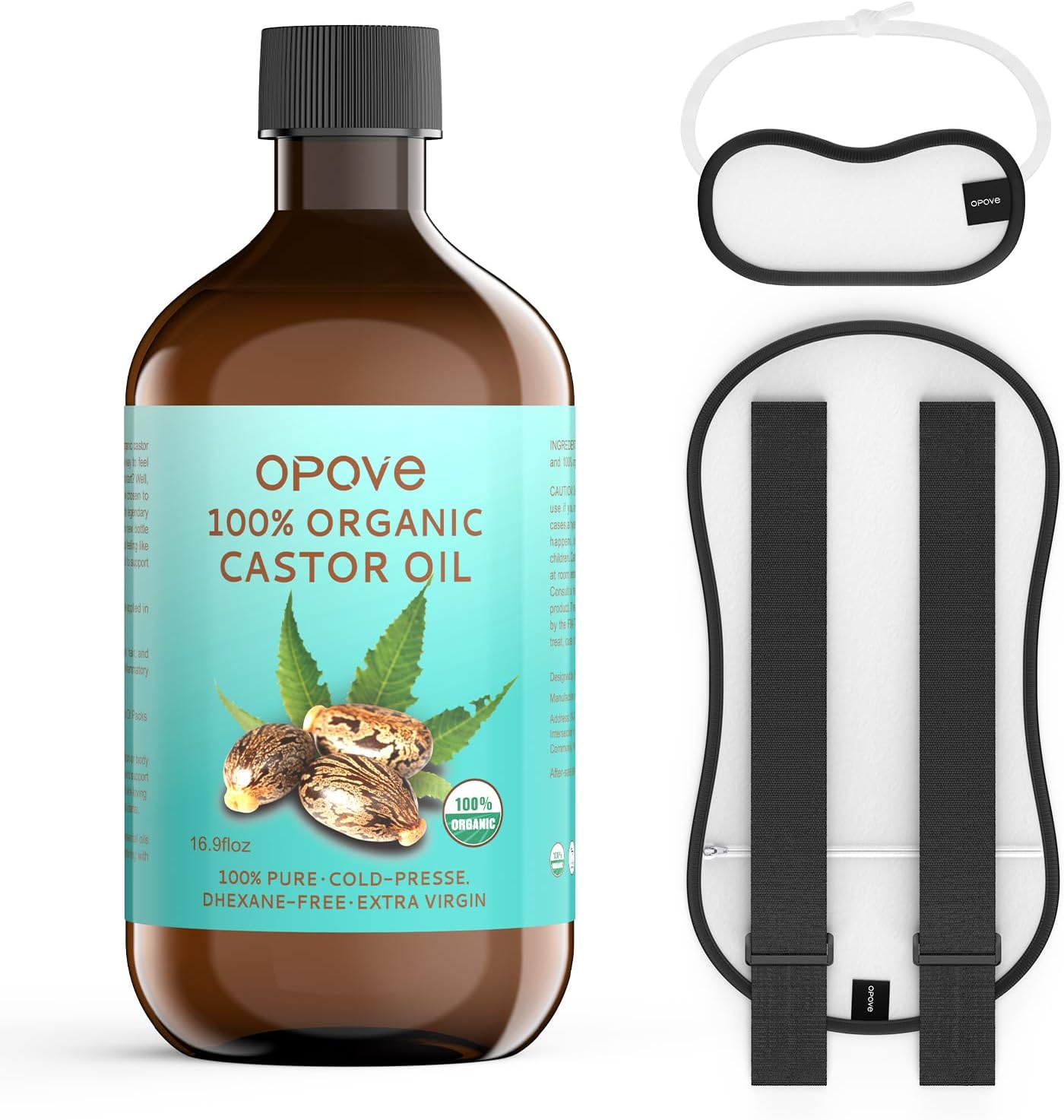 OPOVE Castor Oil Pack Wrap (16.9fl.oz) - 2 Pack Organic Cotton Flannel Castor Oil Packs,Reusable Castor Oil Pads Kit for Liver Detox, Thyroid Neck, Stomach, Adjustable Compress Wrap Machine Washable