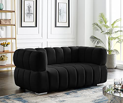 Meridian Furniture Gwen Collection Velvet Upholstered Loveseat with Deep Biscuit Tufting, Navy