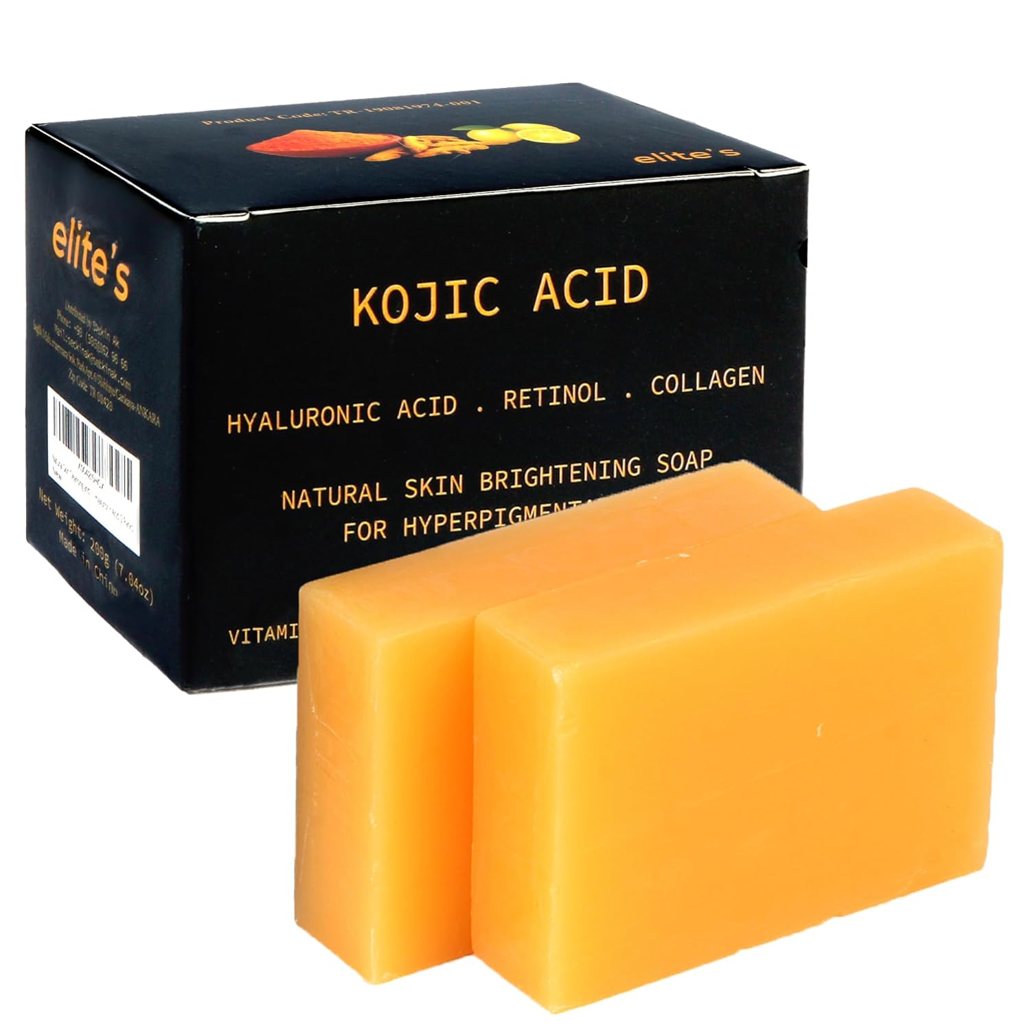Natural Skin Brightening soap for Hyperpigmentation – Kojic Acid, Turmeric, Collagen, Hyaluronic Acid, Retinol, Vitamin C&E, Shea Butter, Olive Oil. (Pack of 2)
