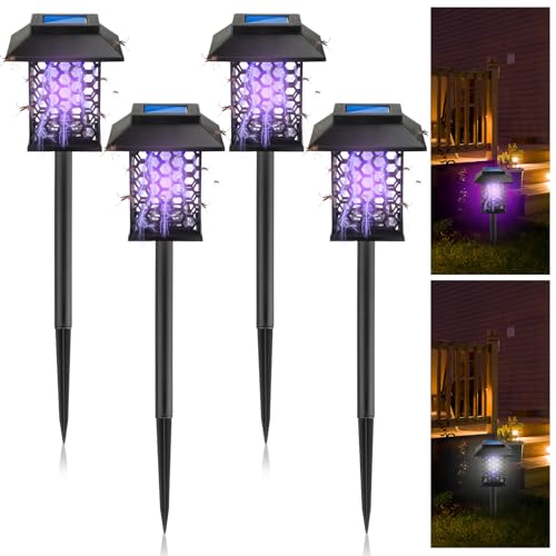 2 Pcs Solar Bug Zapper Outdoor Waterproof Mosquito Zapper Outdoor Mosquito Killer Lamp for Indoor Garden Patio Backyard Use Insect Fly Pest Mosquito Repellent, Purple and White Light
